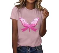 Octobre Rose Tee Shirt Femme Cancer du Sein T-Shirt Ruban T Tshirt À Manches Courtes Col Rond Top Vêtements pour Contre Le 2025 Tee-Shirt Cœur