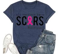 Octobre Rose Tee Shirt Femme Chic Chemisiers et Blouses Grande Taille T Shirts Manche Courte à L'épaule été Sweat Pull Y2k Lettre Impression T-Shirt Robe Tunique Sportswear (Marine,L)