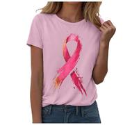Octobre Rose Tee Shirt Femme Col Rond Manches Courtes Amples Top Chic et Elegant Décontracté Basique T-Shirt Chemise Gaze de Coton Vetement Annee 80 Disco (Rose,M)