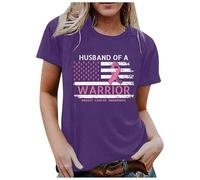 Octobre Rose Tee Shirt Femme Coton T-Shirt Décontracté à Manches Longues pour Femmes Haut Desigual Couleur Unie Blouse T Shirt Blanc Chemise Longue Ete Fluide Blouse Ete (Violet,XXL)