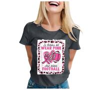 Octobre Rose Tee Shirt Femme Coton T Shirts Blanc Imprimante T-Shirt À Manches Courtes Col Rond Tunique Grande Taille Tops Chemises Tee-Shirt Outdoor Basic (Grey,XXL)