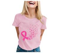 Octobre Rose Tee Shirt Femme Décontracté Tshirt Femme Grande Taille Top Femmes Chic Et Élégant Col Rond Cancer du Sein D'octobre T-Shirt Sensibilisation Au Cancer Shirts