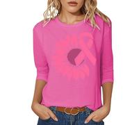 Octobre Rose Tee Shirt Femme Été T Shirts Imprimé Tournesol à Manches Courtes Col en V T-Shirt Tendance Décontracté Grande Taille Graphic Hauts Amples Ghost Tshirt sous Vêtements (Rose,M)
