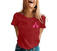 Octobre Rose Tee Shirt Femme Haut Ete Col Rond T Shirts Manches Courtes Top Chic et Elegant Teeshirt Coton pour L'été Les Loisirs la Plage Tuniques Blouses (Rouge,S)