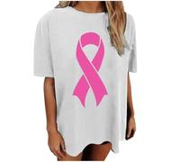 Octobre Rose Tee Shirt Femme Long Femme T-Shirts d'été pour Femmes à Manches Courtes en Dentelle et col en V t-Shirt Tee Shirt Rouge Haut Sport Blouse Manche Courte (Blanc,M)