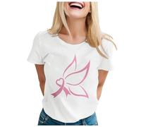 Octobre Rose Tee Shirt Femme Manche 3/4 Coton T-Shirt Décontracté à Manches Longues pour Femmes Haut Desigual Couleur Unie Blouse Tee Shirt Sport Chemise A Carreaux Blouse Chimie (Blanc,XXL)