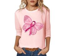 Octobre Rose Tee Shirt Femme T - Cancer du Sein pour Ruban T-Shirt Cadeau Imprimé, T-Shirts Couleur Unie Top Tour De Cou Sensibilisation Au Light Rose S