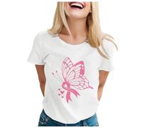 Octobre Rose Tee Shirt Long Femme T-Shirt Décontracté à Manches Longues pour Femmes Haut Desigual Couleur Unie Blouse Tee Shirt Sport Chemise Gaze De Coton Blouse Fleurie (Blanc,3XL)