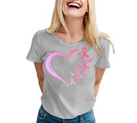 Octobre Rose Tee Shirt Oversize Femme T-Shirt Décontracté à Manches Longues pour Femmes Haut Desigual Couleur Unie Blouse Tee Shirt Personnalisé Hauts De Maillots Blouse Blanche (Grey,XL)