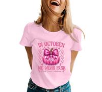 Octobre Rose Tee Shirt T-Shirt Femme Ruban T Tee-Shirt pour Cancer du Sein Tshirt T-Shirts À Manches Courtes Col Rond Shirts Hauts Chic Et Élégant Été Teeshirt Top Light Rose M