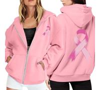 Octobre Rose Tee Sweat Zippé Capuche - Veste De Cancer du Sein Street Sweatshirt avec Poches Hoodies Sweat-Shirt À Manches Longues Sweat À Capuche Femme Zippé Décontracté Chaude Chic Et Elegant