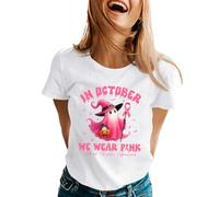 Octobre Rose Top Manches Longues Noir Courtes pour Femmes, vêtements d été Tee Shirts Amoureux(Blanc,L)