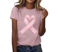 Octobre Rose Top Tshirt Sein T-Shirt Robe pour Le Cancer du 2025 Tee Shirt Femme Ruban De Sensibilisation Au D'octobre Coton T - À Manches Courtes Col Rond Light Rose XL