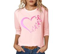 Octobre Rose Top Tshirt T-Shirt Ruban pour Femme Robe Tee Shirt T Grande Taille Sexy Print Shirts 2025 Basiques Tunique Blouse Mode Oversize Cancer du Sein Sensibilisation Light Rose M