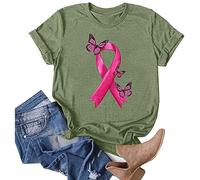 Octobre Rose Tshirt Femme Ruban Tee Shirt Cancer du Col Rond Sein Manches Courtes et Col en Cœur Rose Ruban été Shirt Imprimé S-XXL