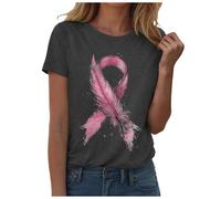 Octobre Rose Tshirt Femme Ruban Tee Shirt Cancer du Col Rond Sein Manches Courtes et Col en O Cœur Rose Ruban été Shirt Imprimé S-XXXL