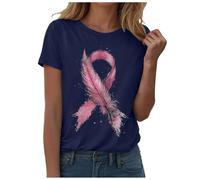 Octobre Rose Tshirt Femme Ruban Tee Shirt Cancer du Col Rond Sein Manches Courtes et Col en O Cœur Rose Ruban été Shirt Imprimé S-XXXL