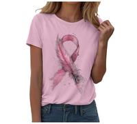 Octobre Rose Tshirt Femme Ruban Tee Shirt Cancer du Col Rond Sein Manches Courtes et Col en O Cœur Rose Ruban été Shirt Imprimé S-XXXL
