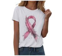 Octobre Rose Tshirt Femme Ruban Tee Shirt Cancer du Col Rond Sein Manches Courtes et Col en O Cœur Rose Ruban été Shirt Imprimé S-XXXL