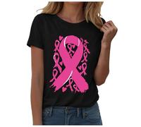 Octobre Rose Tshirt Femme Ruban Tee Shirt Cancer du Col Rond Sein Manches Courtes et Col en O Cœur Rose Ruban été Shirt Imprimé S-XXXL