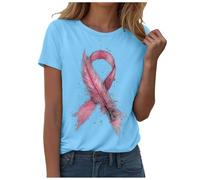 Octobre Rose Tshirt Femme Ruban Tee Shirt Cancer du Col Rond Sein Manches Courtes et Col en O Cœur Rose Ruban été Shirt Imprimé S-XXXL