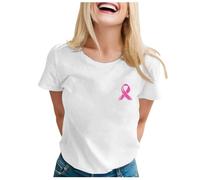 Octobre Rose Tshirt Tee Shirt T-Shirts Et Badges Contre Le Cancer du Sein Ruban Sein T Femme Coton Manches Courtes Confortable Souple Top Robe Tee-Shirt pour Cœur Blanc S