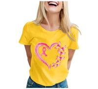 Octobre Rose Tunique Femme Chic et Elegant T-Shirt Décontracté à Manches Longues pour Femmes Haut Desigual Couleur Unie Blouse Tee Shirt Annee 80 Chemisette Blouse Fluide (Jaune,3XL)