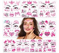 Octobre Rose Visage Tatouages Temporaires, 9 Feuilles Ruban Rose Octobre Tatouages Éphémères Pour Sensibilisation Cancer Du Sein D'octobre Rose Visage Maquillage Accessoires Corporel Art
