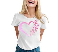 Octobre Rouge Tee Shirt T-Shirt Ruban T Shirts Femme Cancer du Col Rond Sein Blanc