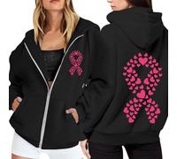 Octobre Ruban Rose Sensibilisation au Cancer du Sein Femme Sweat à Capuche Zippé Décontracté Chaud Chic Élégant Streetwear Oversize Grande Taille Veste Sport Casual Hoodie Sweatshirt avec Poches