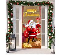 Octonyluck Couverture de Porte de Père Noël Décorations Extérieures de Noël Couverture de Porte en Tissu à Suspendre Décoration de Fête du Nouvel an pour Décoration Vacances Hiver Porte Entrée Maison