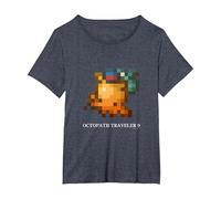 OCTOPATH Traveler 0 - Octopuff pixellisé T-Shirt, Femme Grandes Tailles, Bleu Chiné, 2X