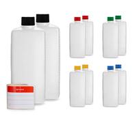 Octopus 10x 500 ML Bouteilles en Plastique HDPE avec Bouchons à vis colorés, Bouteilles carrées vides avec étiquettes