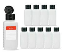 Octopus Bouteilles en plastique 10 x 100 ml, bouteilles en plastique PE-HD avec capsule service noire, bouteilles vides avec bouchon à charnière noirs, bouteilles carrées. 10 étiquettes incluses.