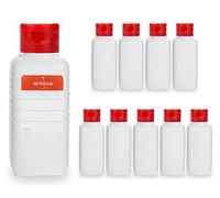 Octopus Bouteilles en Plastique 10 x 100 ML, Bouteilles en Plastique PE-HD avec Capsule Service Rouge, Bouteilles vides avec Bouchon à charnière Rouge, Bouteilles carrées. 10 étiquettes incluses.