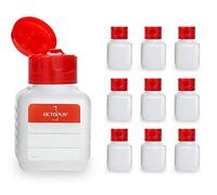 Octopus Bouteilles en Plastique 10 x 50 ML, Bouteilles en Plastique PE-HD avec Capsule Service Rouge, Bouteilles vides avec Bouchon à charnière Rouges, Bouteilles carrées. 10 étiquettes incluses.