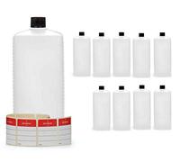 Octopus Bouteilles en plastique 10x 1000 ml, PE-HD avec bouchon à vis noire, carrées, étiquettes incluses
