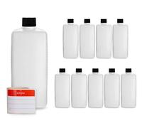 Octopus Bouteilles en Plastique 10x 500 ML, Bouteilles en Plastique PE-HD avec Bouchon à vis de Noire, Bouteilles vides avec Bouchons à vis Noire, Bouteilles carrées, étiquettes incluses.