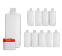 Octopus Bouteilles en plastique 10x 500 ml, PE-HD avec bouchon à vis blanc, carrées, étiquettes incluses