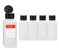 Octopus Bouteilles en Plastique 5 x 100 ML, Bouteilles en Plastique PE-HD avec Capsule Service Noire, Bouteilles vides avec Bouchon à charnière Noirs, Bouteilles carrées. 5 étiquettes incluses.