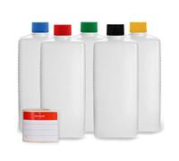 Octopus Bouteilles en Plastique 5 x 500 ML, Bouteilles en Plastique PE-HD avec Bouchon à vis de Couleur vive, Bouteilles vides avec Bouchons à vis colorés, Bouteilles carrées. 5 étiquettes incluses.