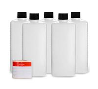 Octopus Bouteilles en plastique 5 x 500 ml, bouteilles en plastique PE-HD avec bouchon à vis de noire, bouteilles vides avec bouchons à vis noire, bouteilles carrées. 5 étiquettes incluses.