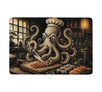 Octopus Chef Preparing Sushi Woodcut Art Tapis à Poils Courts 150 x 100 cm | Tapis de salon : met clairement en valeur le motif choisi; avec poils courts; près du lit ou du canapé