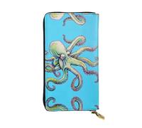 Octopus Design Portefeuille long en cuir imprimé pour femme - Tendance avec plusieurs emplacements pour cartes, poche pour pièces de monnaie, noir, taille unique