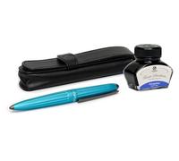 Octopus Diplomat Aero Ensemble stylo plume turquoise encre et étui en cuir