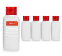 Octopus illes en Plastique 5 x 100 ML, Bouteilles en Plastique PE-HD avec Capsule Service Rouge, Bouteilles vides avec Bouchon à charnière Rouge, Bouteilles carrées. 5 étiquettes incluses.