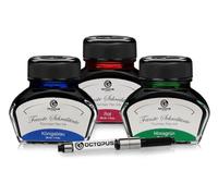 Octopus Lot de 3 stylos à encre bleue rouge et vert avec convertisseur, encre pour stylo plume et plume, encre pour écrire et colorier, 3 x 30 ml