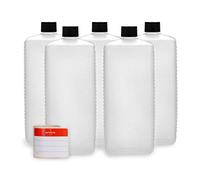 Octopus Lot de 5 bouteilles carrées en plastique PEHD de 1000 ml avec bouchon à visser noir avec 5 étiquettes