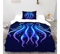 Octopus Lumineux Parure De Lit Art Housse De Couette 2 Pièces Décor De Chambre en Microfibre pour Enfants 2 Taie d'oreiller Single（135x200cm）