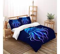 Octopus Lumineux Parure De Lit Art Housse De Couette 3 Pièces Parure en Microfibre pour Enfants avec 1 Taie d'oreiller Double（200x200cm）